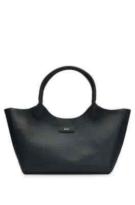 Bolso tote de piel granulada con letras de logo pulidas