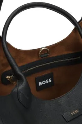 Bolso tote de piel granulada con letras de logo pulidas