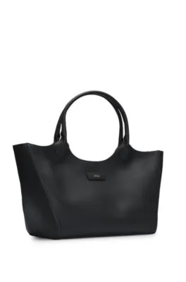 Bolso tote de piel granulada con letras de logo pulidas